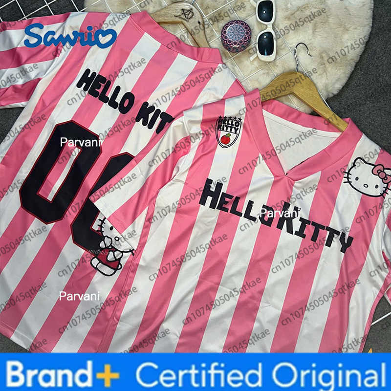 Sanrio Special Edition Hello Kitty Sportswear Womens V-neck Football Jersey Loose Casual Lightweight Breathable Streetwear Kids Tshirt H260228