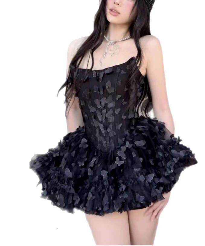 2026 summer a2 designer fashionable and sexy strapless sweet and playful princess 3D floral fluffy short skirt dress