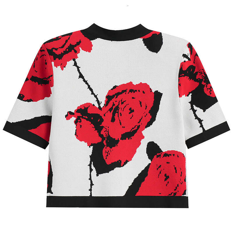 2026 Summer New Small Fragrance Knitted Cardigan Rose Jacquard Metal Button Women's a2 Slimming Top