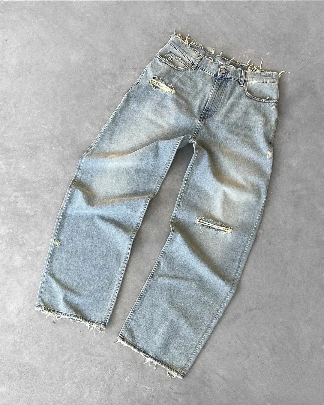 Men's Jeans Y2K Vintage Slim Fit Trendy Washed Men Women Harajuku Hip Hop Straight Leg Pants Gothic Fringed Casual Micro Flared Men's Clothi
