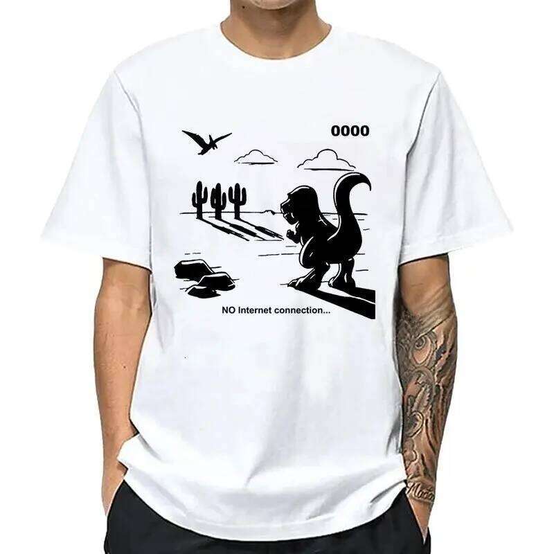 Men's 100%cotton Casual Funny Dinosaur Print Loose O-neck Summer Tshirt Short Sleeve T-shirt Male Tee Shirts Top C260228 - view 3