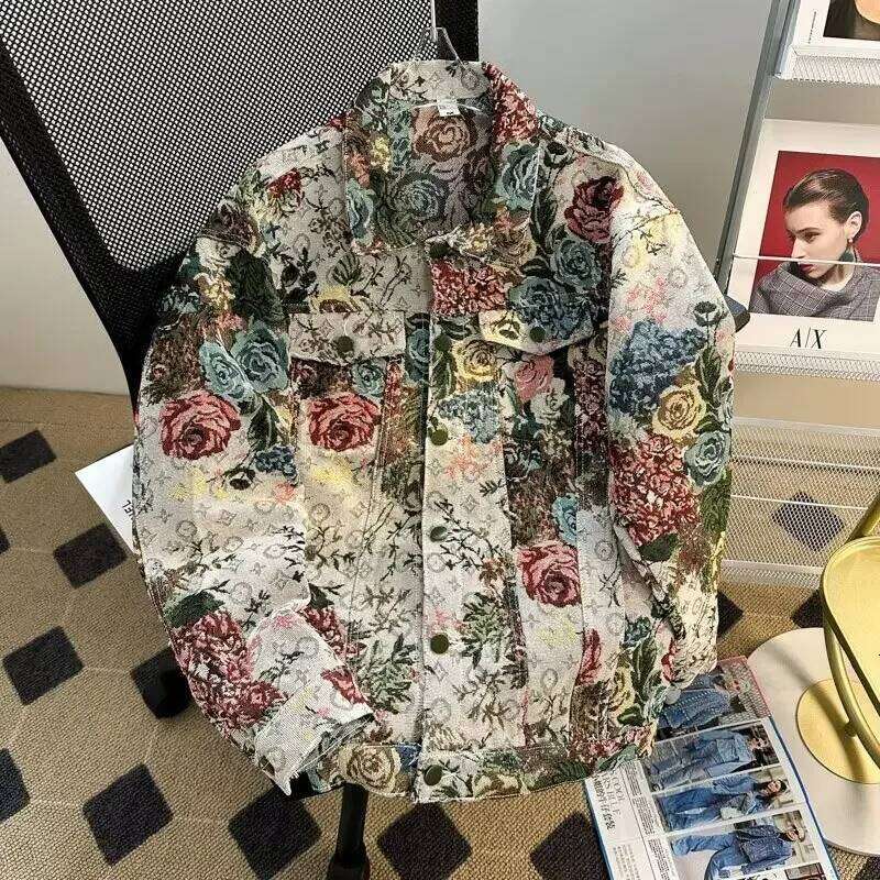 Men's Fashionable Denim High Quality Cross-Border Style Loose Fit Casual Scene Jacquard Lapel Jacket