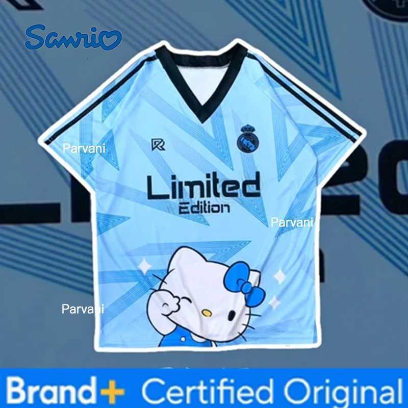 Sanrio Summer New Retro HelloKitty Printed T-Shirt for Women V-Neck Short Sleeve Sports Football Jersey Y2K Loose Oversized Tops H260228
