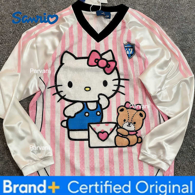 Sanrio Summer New Hello Kitty Ice Hockey Jersey Kid/Adults Oversized Breathable Quick Drying Y2K T-shirt Men Casual Long Sleeve H260228