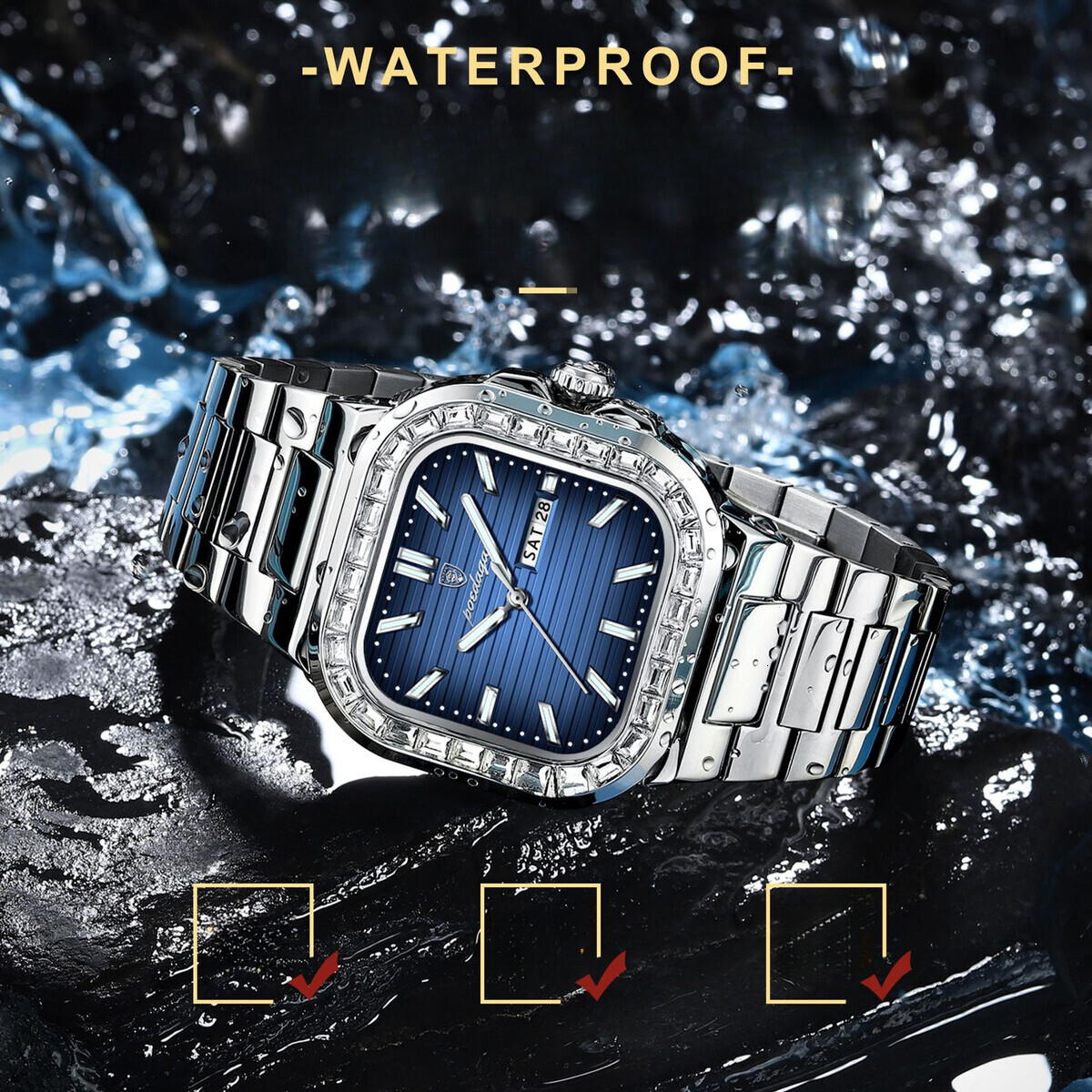 Swiss Designer Watch Brand Diamond Inlaid Men's Watch New Luxury Watch Dual Calendar Fashion Quartz Watch Steel Strap - view 4