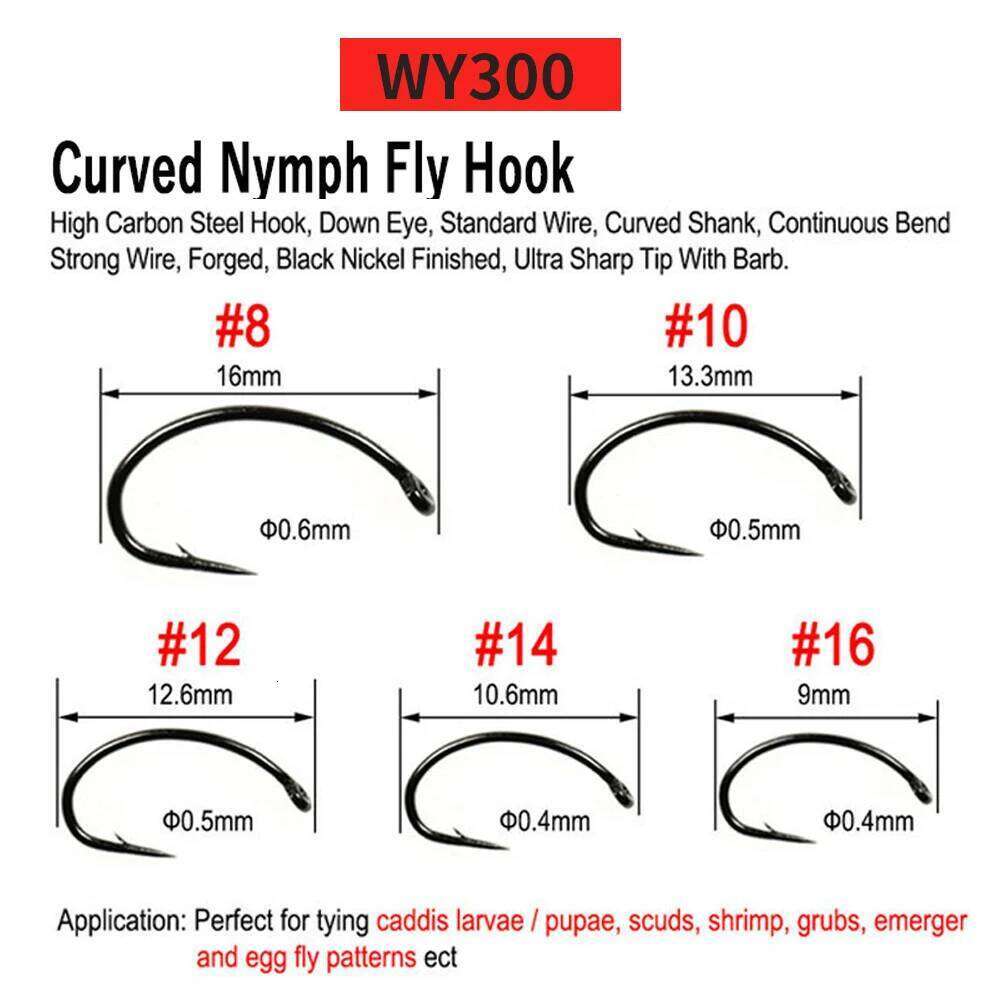 Vtwins 50 Classic Barb Barbless Fishing Dry Wet Jig Shrimps Nymph Caddis Streamer Fly Tying Hook #2-#2/0 Z260228