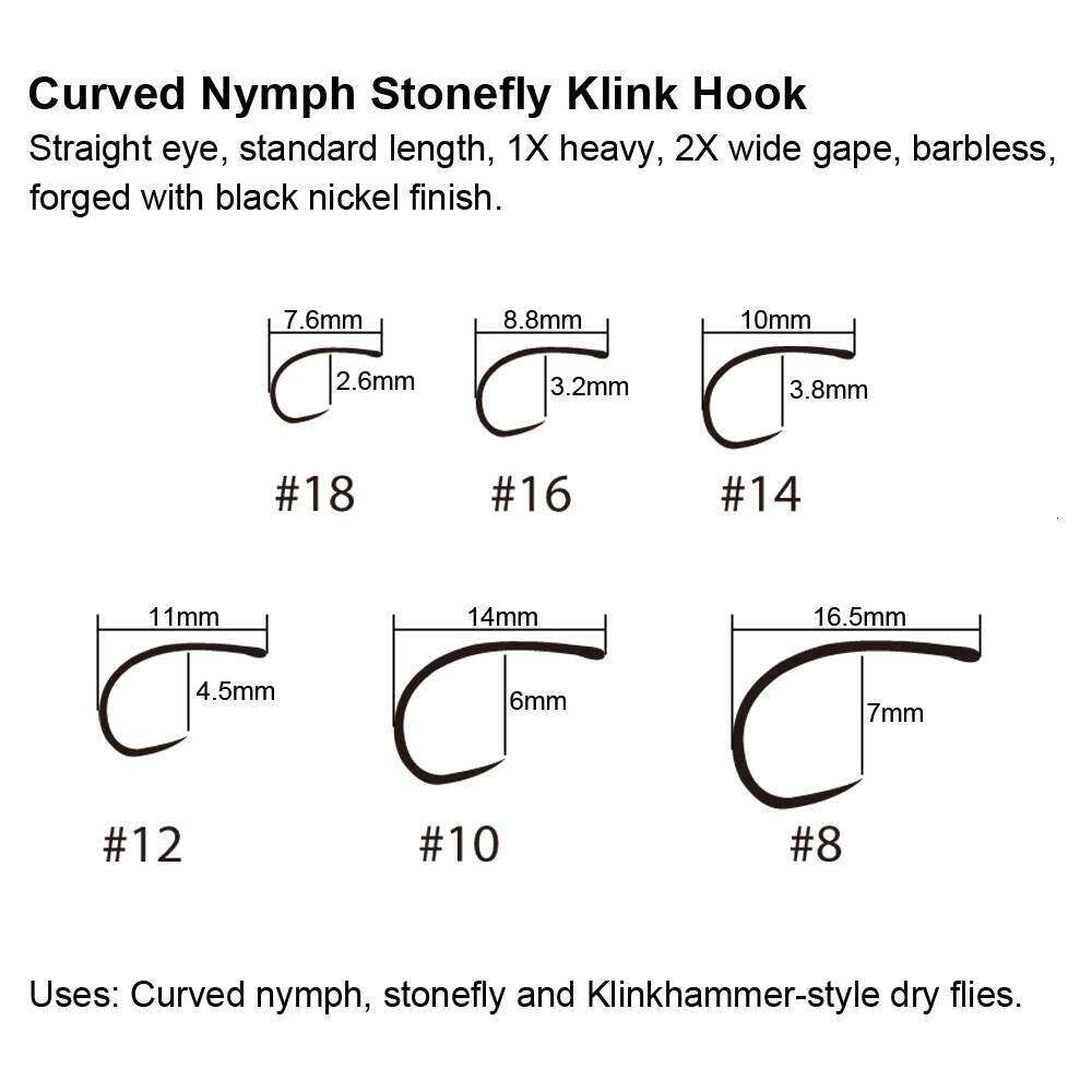 Vampfly Barbless Curved Nymph Stonefly Klink Shrimp Scud Caddis Fly Tying Hook Premium Grade Z260228