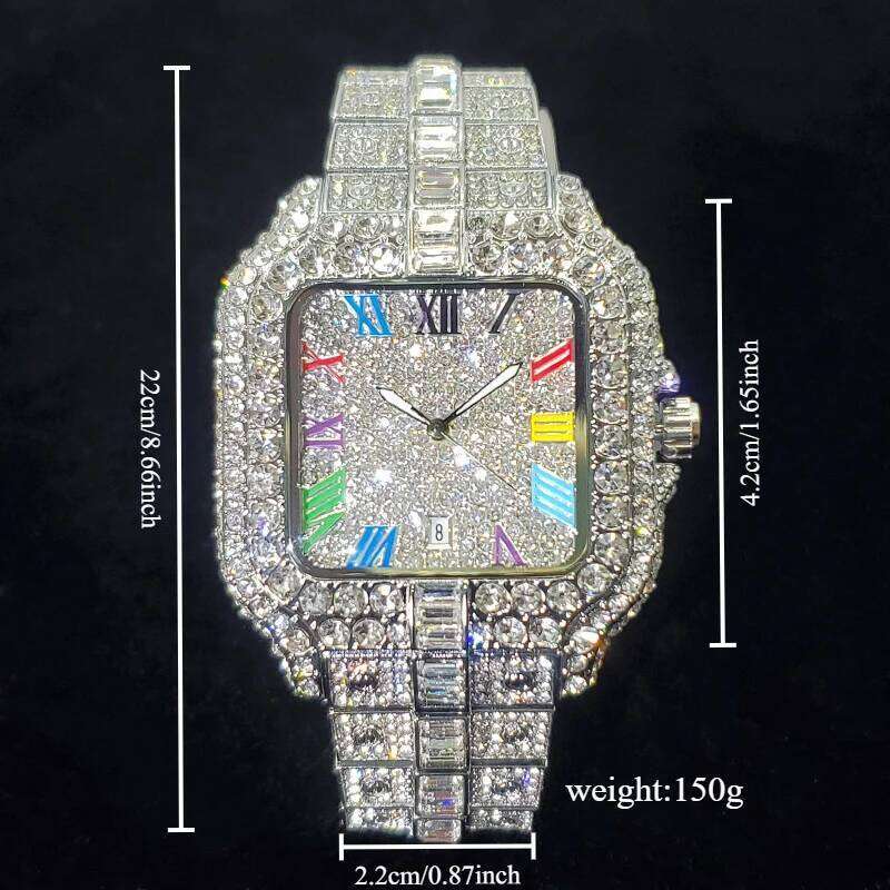 2025 New Luxury Diamond Watch Men Fashion Iced Out Square Colorful Number Watches Hip Hop Bling Jewelry Reloj Hombre for Party 26H0228