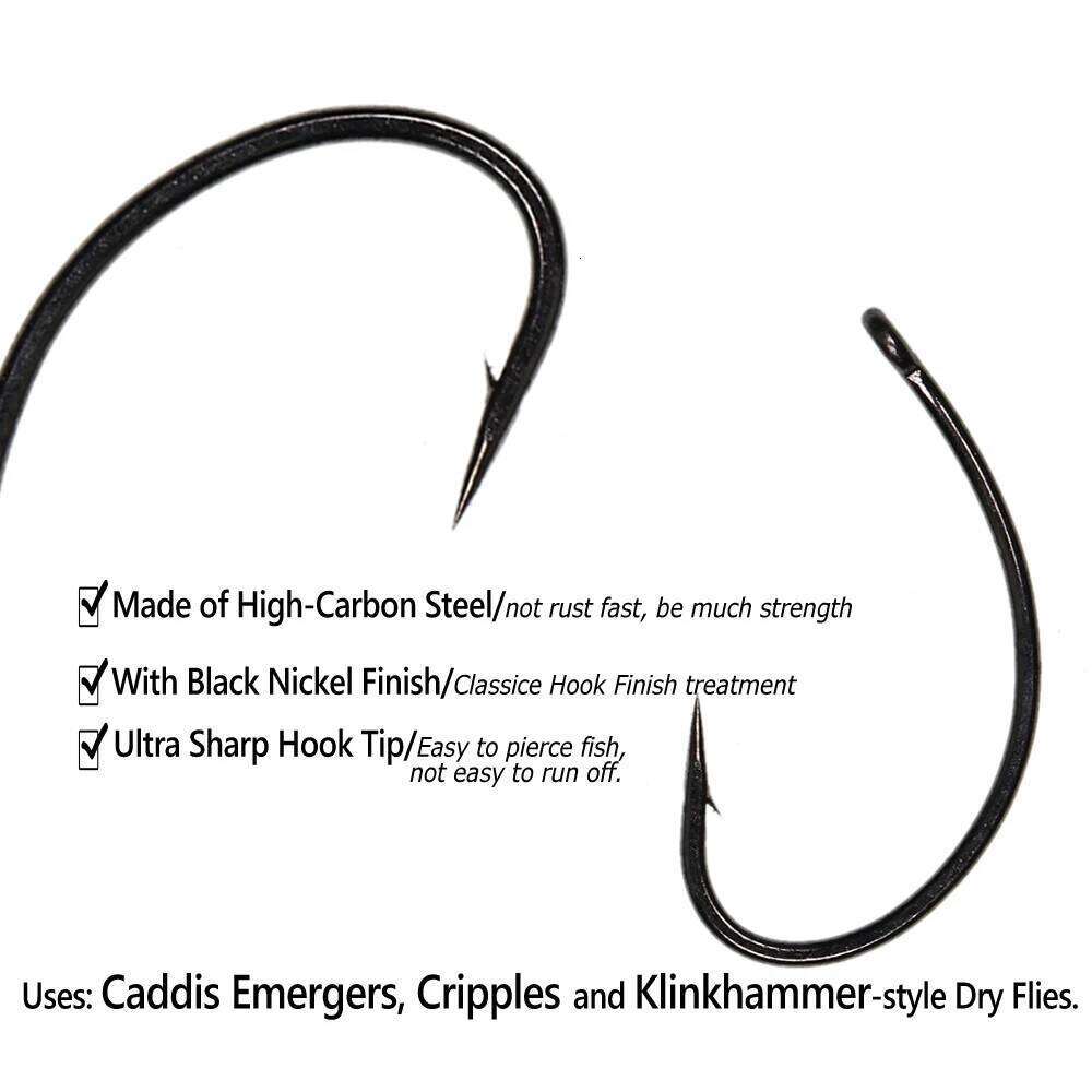 Wifreo 50pcs High-Carbon Steel Hooks Klinkhamer Emergers Caddis Pupa Fly Fishing Hook for Cripples Dry Flies with Barb Z260228