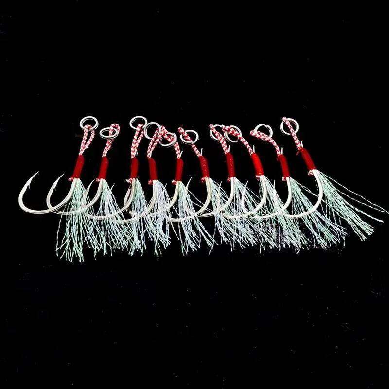 10-100pcs Slow Jigging Cast Jigs Assist Hook Barbed Single Jig Hooks Thread Feather Pesca High Carbon Steel Fishing Lure Z260228