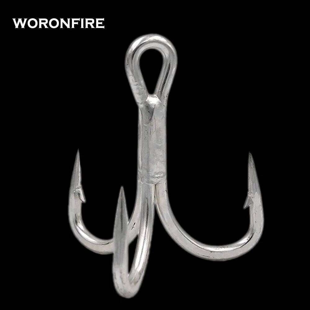 10pcs/lot Thicker Treble Hook Strong Pull 3/0# 2/0# 1/0# High Carbon Steel Round Folded Triple Fishing Hooks For Big Fish Z260228