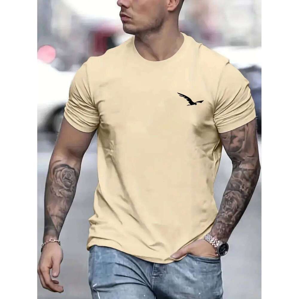 Men's 100% cotton summer loose Bird Graphic printed slim fit casual sports round neck short sleeved T-shirt top C260228 - view 5