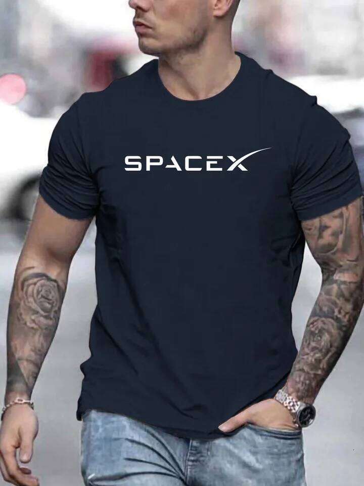 Men's Summer 100 Cotton Fashionable Casual Loose Large Size SPACEX Letter Pattern Printed Round Neck Short Sleeve T-shirt Top C260228 - view 3