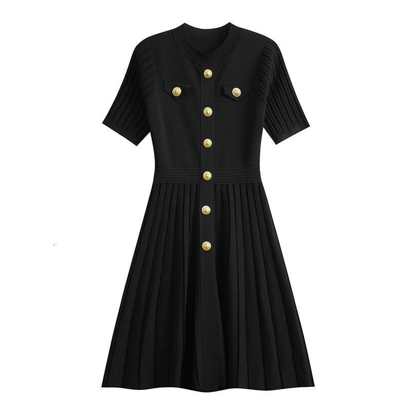 2026 summer designer style French social pocket knit petite hem slim fit a3 dress for women