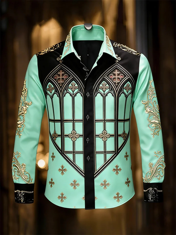mens 10 color 3D cross printed shirt with high-quality patterns casual and fashionable long sleeved lapel shirt 260227 - view 6