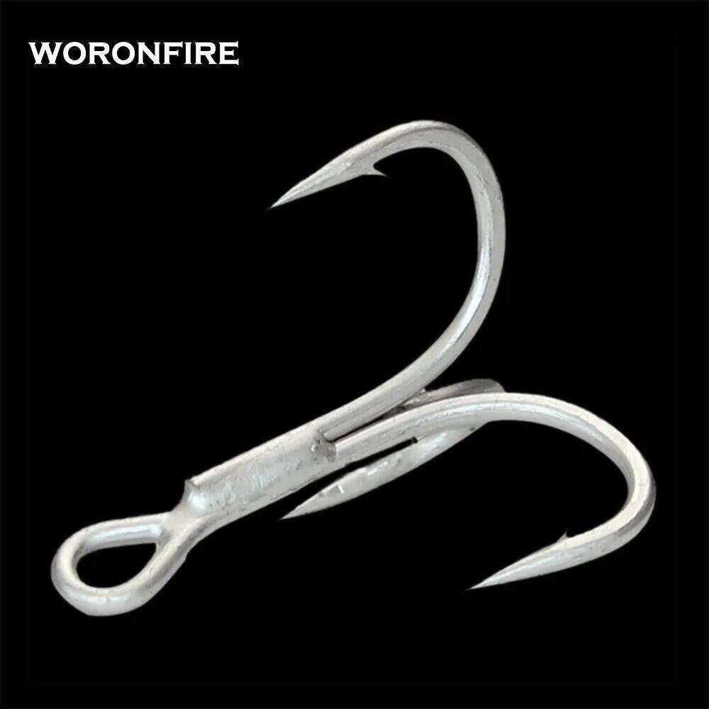 10pcs/lot Thicker Treble Hook Strong Pull 3/0# 2/0# 1/0# High Carbon Steel Round Folded Triple Fishing Hooks For Big Fish Z260228