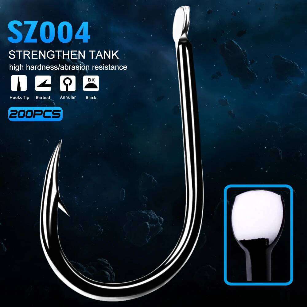 200pcs/lot 1#-15# Fishing Tackle Black Color Jig Big Treble Hooks SZ004 Single Hook Z260228