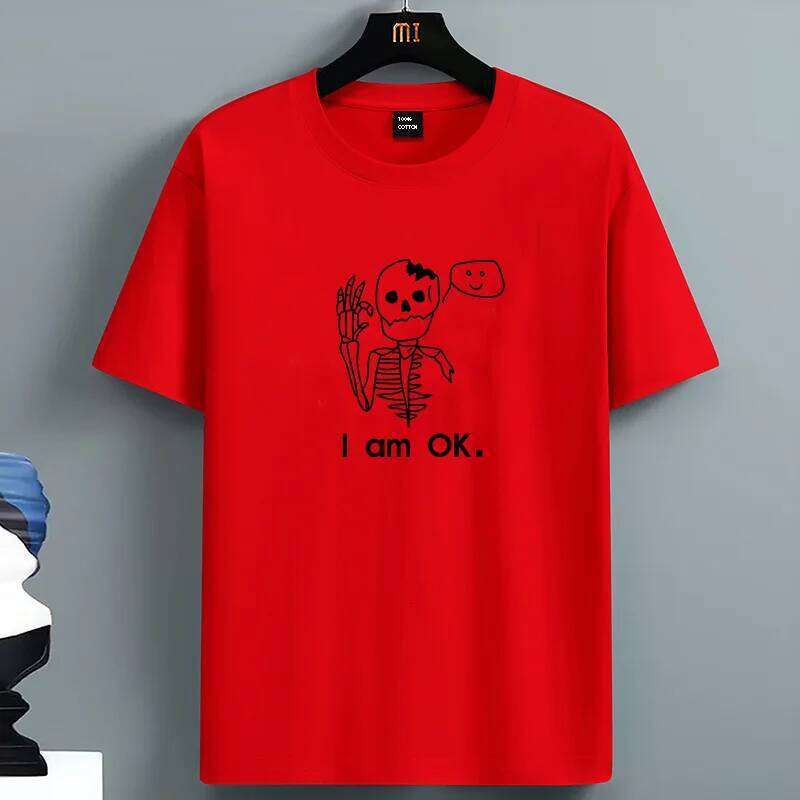 Summer For Men's 100_ Pure Cotton Casual Loose Plus Size I'm Ok Printed Sports Comfortable Round Neck Short Sleeved T-shirt C260228 - view 5