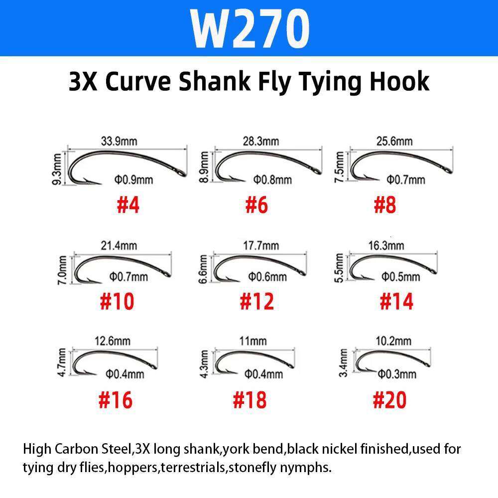 Wifreo 50pcs #1-#24 High Carbon Steel Tying Hook Dry Wet Shrimp Caddis Fly Hooks Trout Lure Baits Fishing Tackle Z260228