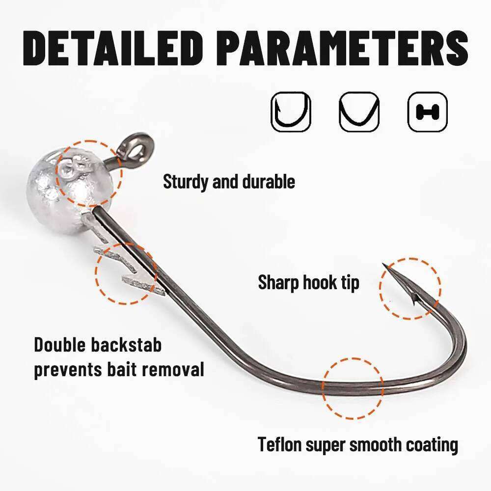 ZUKIBO Backstab Jig Heads Hook Shank Round Ball High Carbon Steel Long For Soft Lure Worm Fishing Accessorie 10pcs Z260228