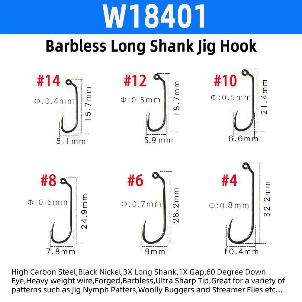 Wifreo 50pcs #1-#24 High Carbon Steel Tying Hook Dry Wet Shrimp Caddis Fly Hooks Trout Lure Baits Fishing Tackle Z260228