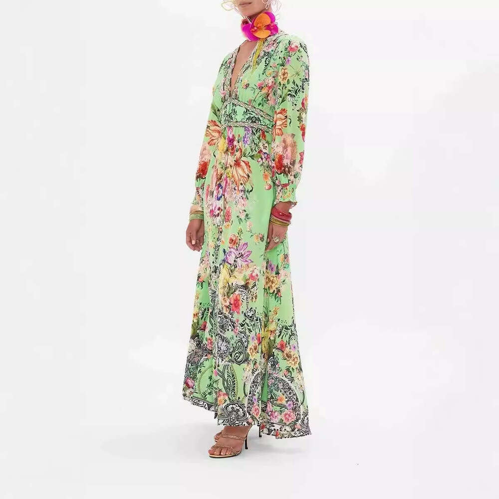 2026 autumn and winter new designer fashion goddess silk print a3 flowing vacation long skirt