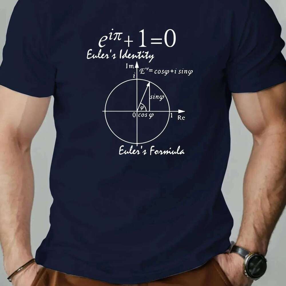 Casual Summer Math Graphic T-Shirt Round Neck Short Sleeve Red with Euler's Formula Print Men Clothing Comfortable C260228 - view 4