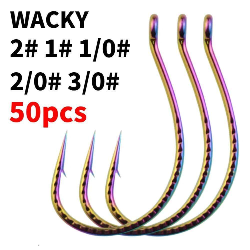 50pcs Wacky Hooks Electroplating Color High Carbon Steel Worm Lure Fishing Non-Slip Hook Soft Bait For All Waters Carp Tackle Z260228