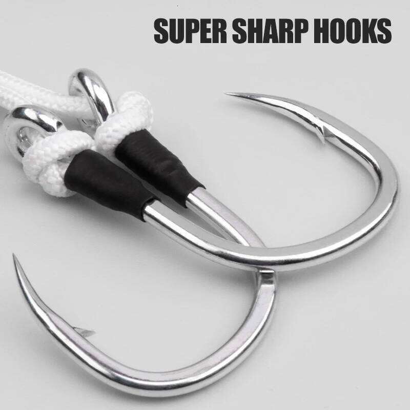 2pcs/bag High Carbon Steel Slow Double Sea Hook Saltwater Fishing Metal Jigging Assist Hooks Z260228