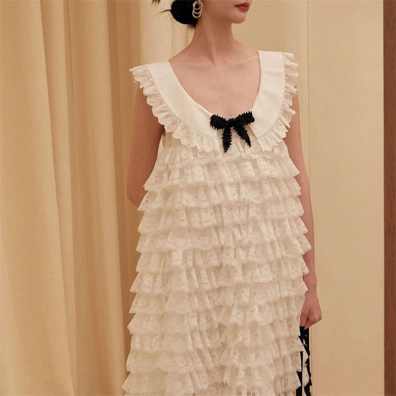 a2 2026 Designer Trendy Celebrity Same Style Women's Princess Sweet Fairy Round Neck Sleeveless Lace Cake Long Dress