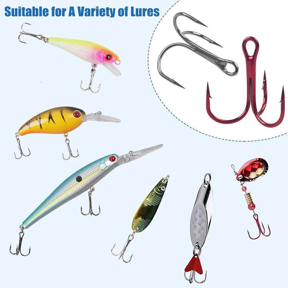 100pcs Treble Hooks Kit Strong Sharp Round Bend Triple Hook Artificial Bait Fishing for Bass Trout fish hooks Z260228