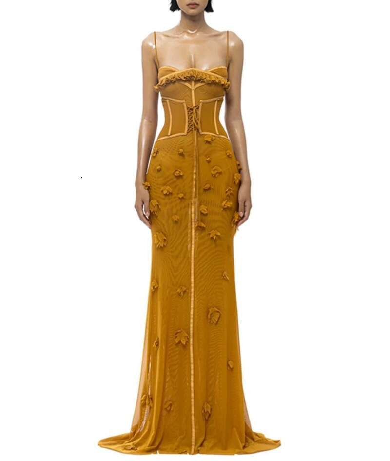 25 summer niche fashion women's a2 sexy camisole skirt with 3D floral decoration and elastic mesh waistband design