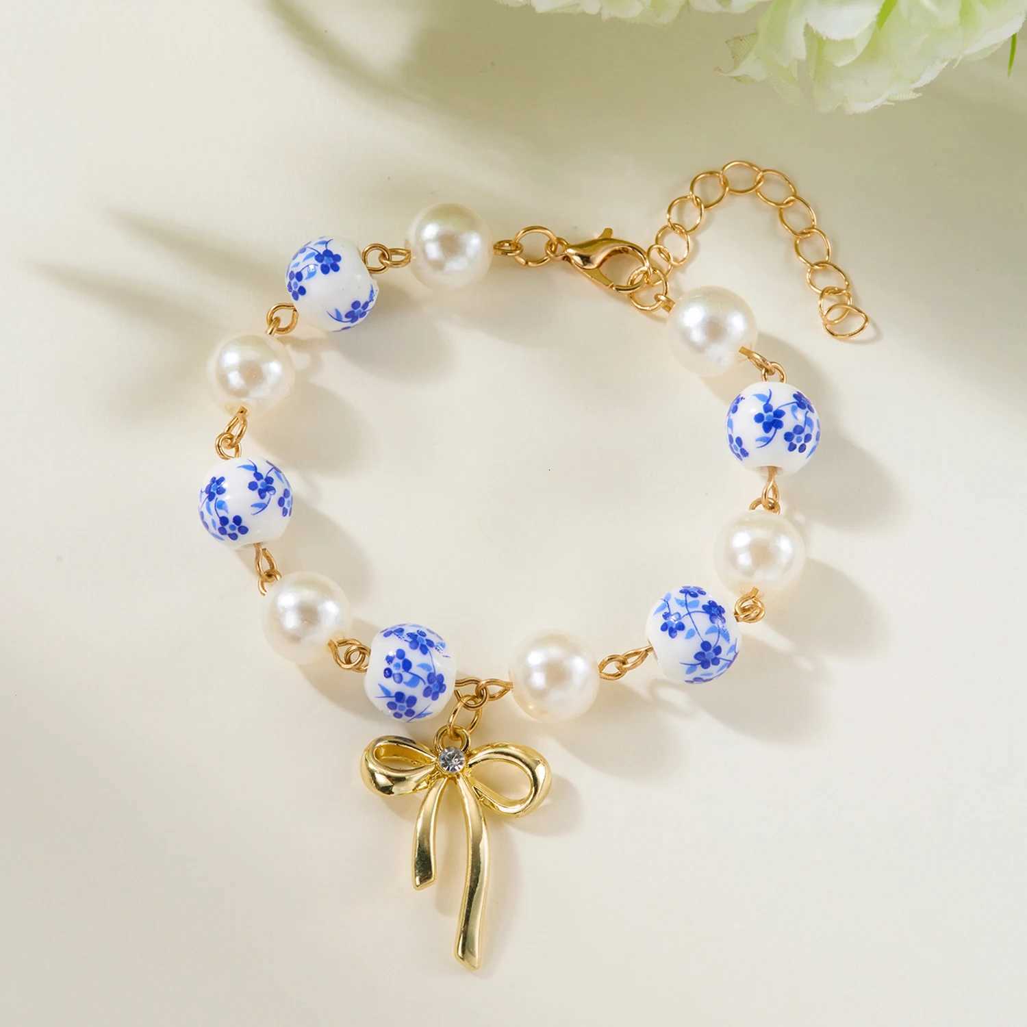 Trendy Ceramics Elegant Bracelet for Women Delicate Vintage Flower Ethnic Style Bowknot Cross Girls Party Bracelet Jewelry Gifts H260228