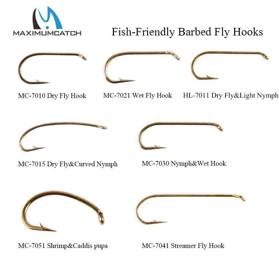Maximumcatch 100pcs 4#-22# Fish-Friendly Barbed Fishing Dry&Wet&Nymph&Shrimp Caddis Pupa Streamer Fly Hooks Z260228