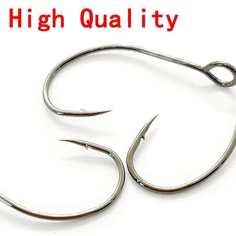 OUTKIT 10pcs Size 6#-12# for Fishing Lure Jig Spoon Single Fish Bait Inline Hook Big Eye Sharp High Carbon Steel Z260228