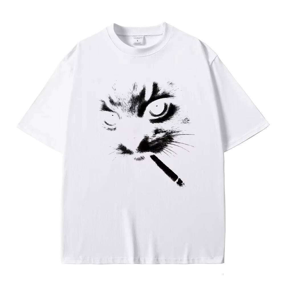 Funny Meme Smoking Cat Face Graphic Men Women Casual Cotton Vintage T Shirts Men's Oversized T-shirts Cats Lovers Gifts C260228 - view 5