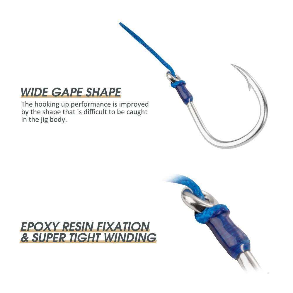 Noeby Heavy Duty Jigging Assist Rig 3PCs Bright Tin Thick Shaft Hook 4/0 5/0 6/0 7/0 Max Strength 149kg Metal Jigs Hooks Z260228