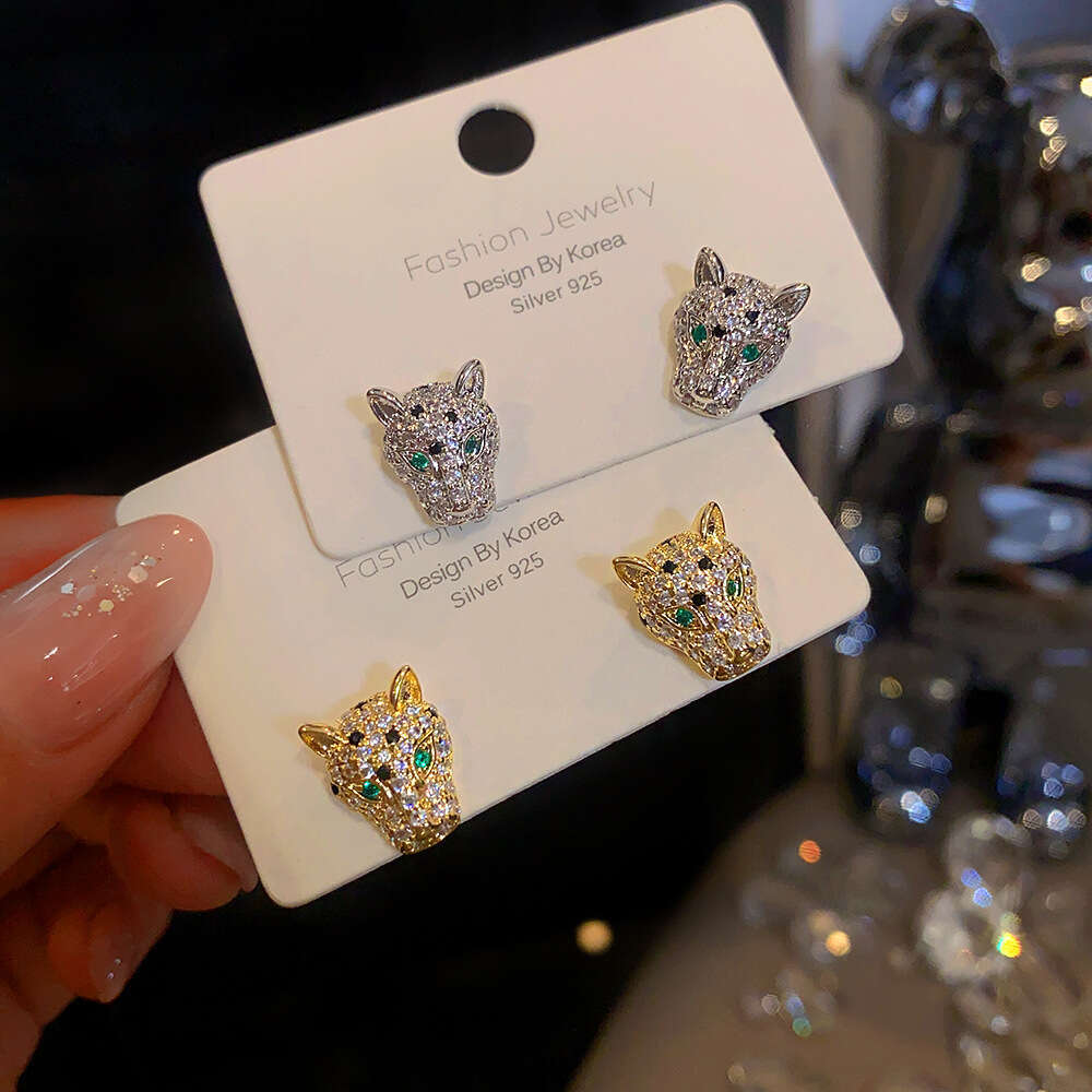 Green-Eyed Leopard Design Zirconia Earrings Sterling Silver Stud Earrings Fashionable Women's Holiday Gift