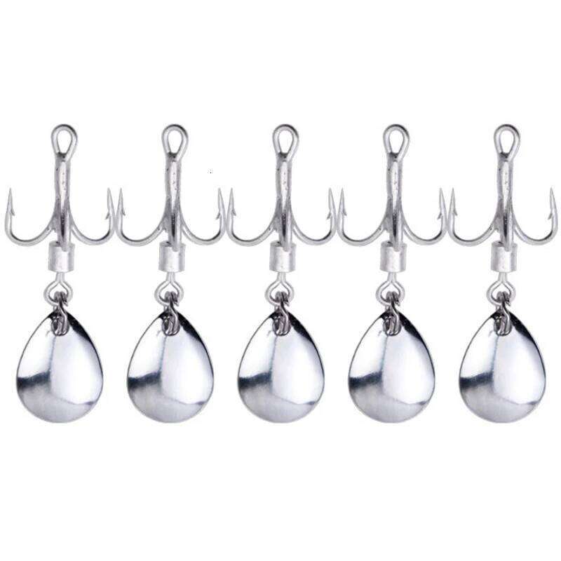 Pack Of 5 Treble Hooks With Blade Tail Spinner For Lures Baits Saltwater Fishing Z260228