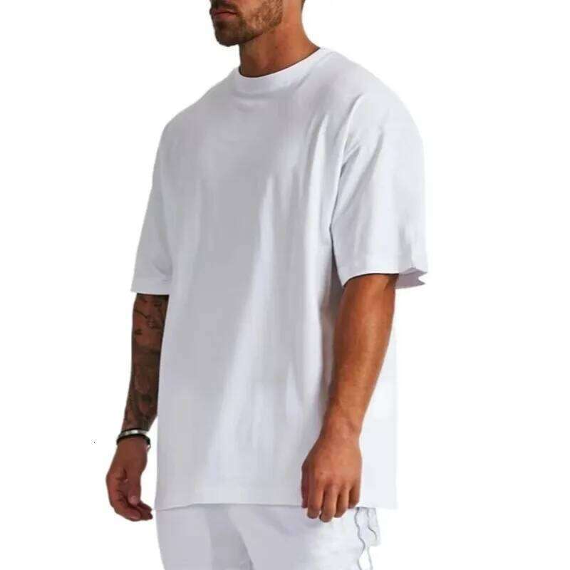High-quality men's T-shirt 100% cotton solid basic casual clothing oversized half-sleeved black and white C260228 - view 5