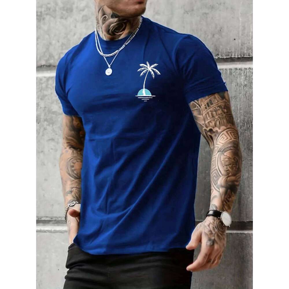 Men's Summer Casual Loose Size 100% Cotton Coconut trees Print Round Neck Short Sleeve T-shirt Top C260228 - view 3