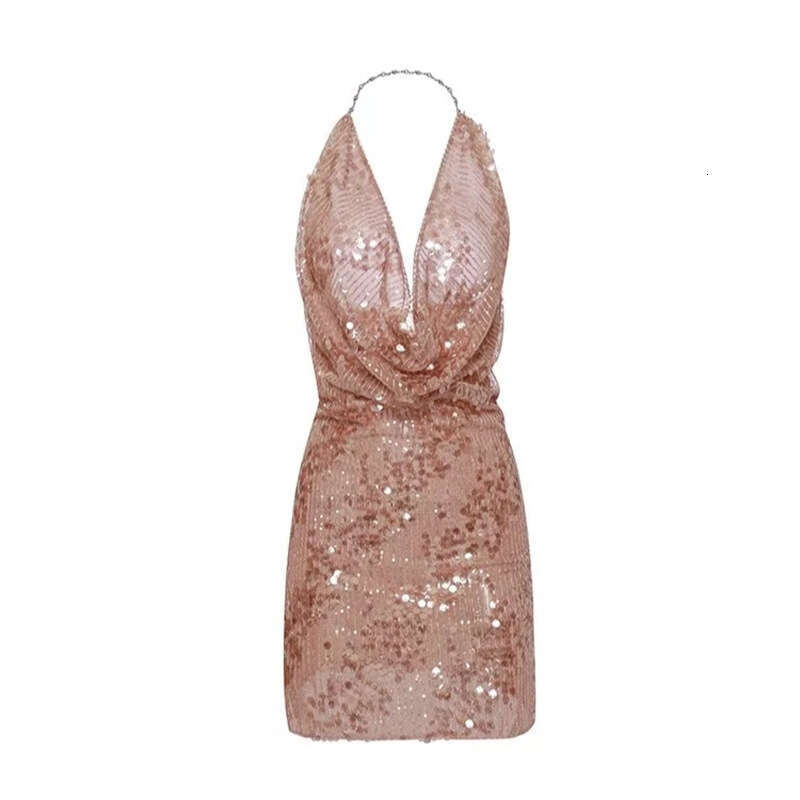 2026 new sexy pure desire style suspender, deep V-neck, sleeveless waist, a3 tight fitting sequin party dress