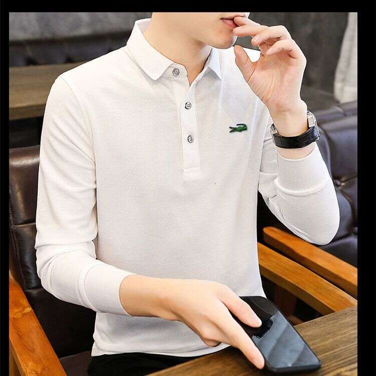 Noble Crocodile Spring and Autumn Embroidered designer handbag Men's Outerwear Long Sleeve Polo Shirt Slim Fit Plus Size LANTI KAST Striped New C