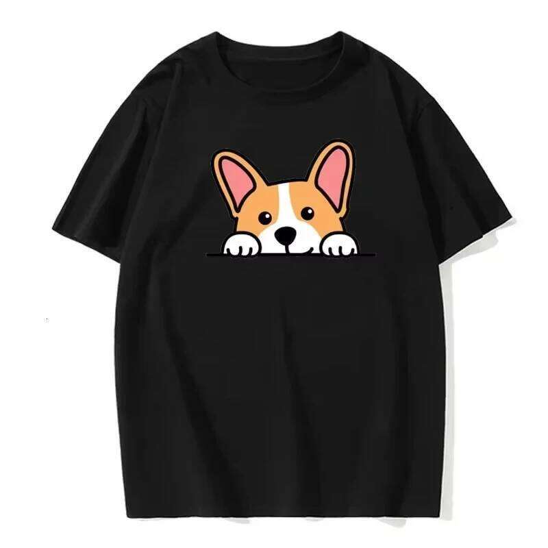 SKADE Floral Print T-Shirt Cute Dog Corgi Graphic Women's Casual Comfortable Short-sleeved Daily Versatile Top C260228 - view 3