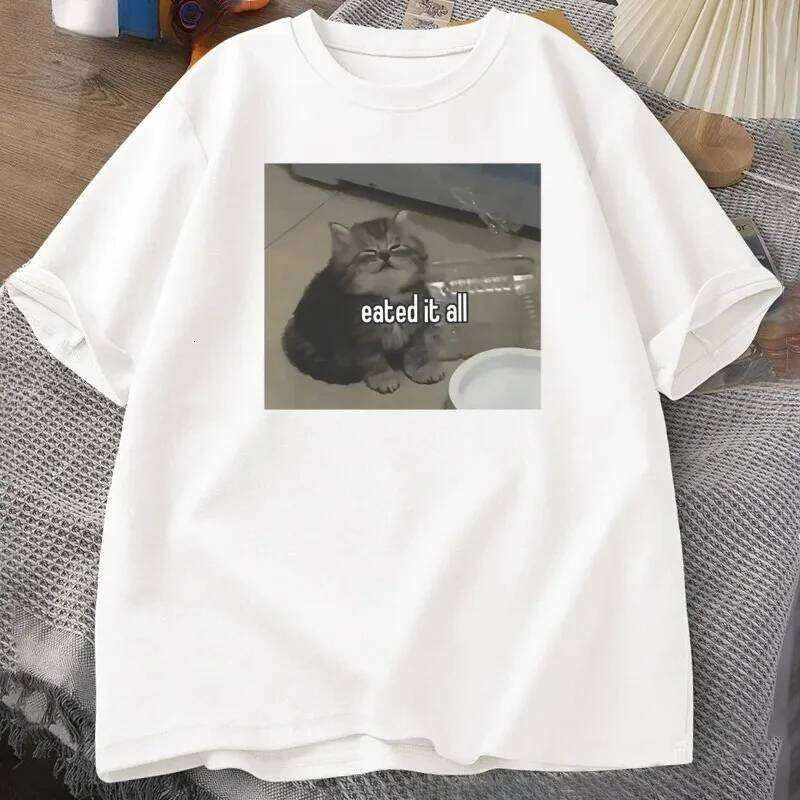 Funny Cat Meme T-shirt Cute Kitten Lover Tshirt Graphic Printed T-shirts Harajuku Sleeve Casual Aesthetic Clothes C260228 - view 4