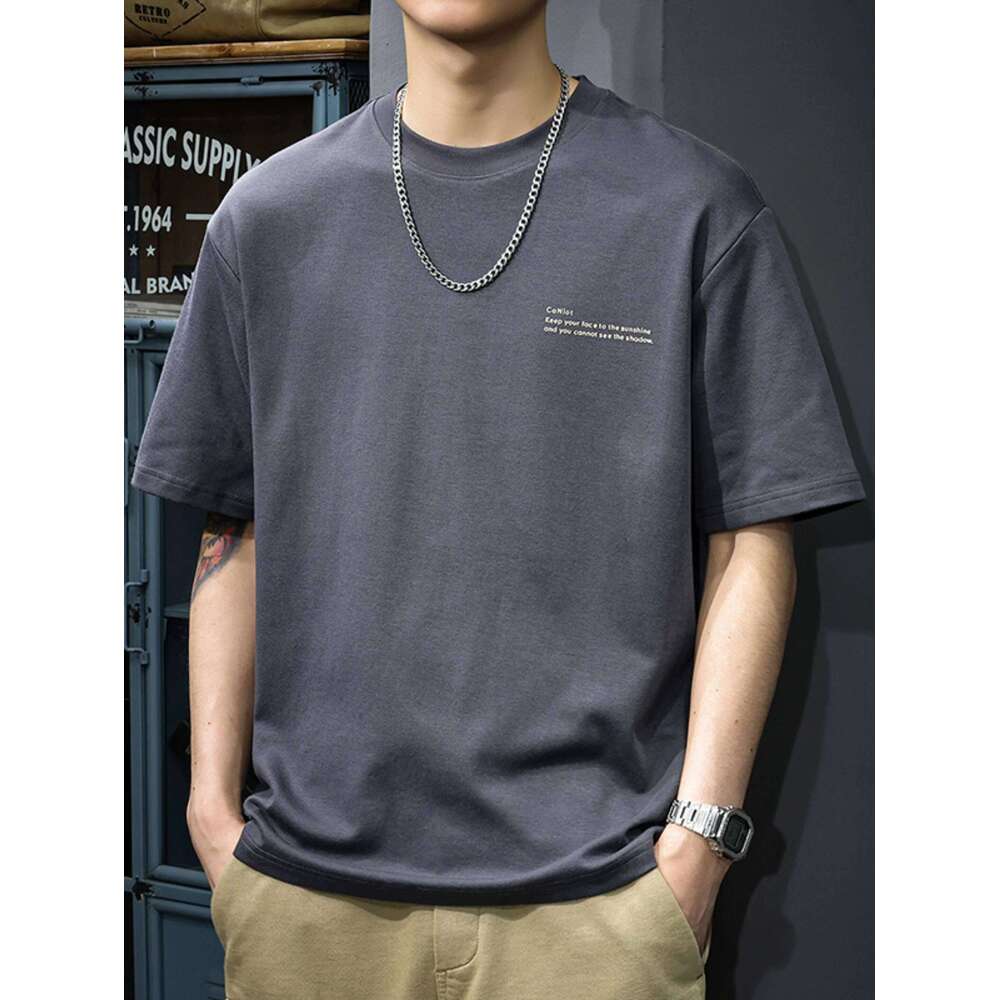 Men's 100% pure cotton summer loose size simple letter printed casual and comfortable round neck short sleeved T-shirt top C260228 - view 3