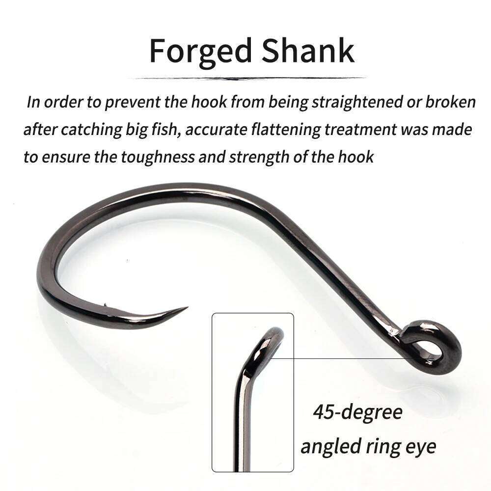 Ellllv 10PCS 1# - 9/0 Black Nickel Heavy Circle High Carbon Steel Saltwater Fishing Hook for Catfish Snapper Grouper Tuna Z260228