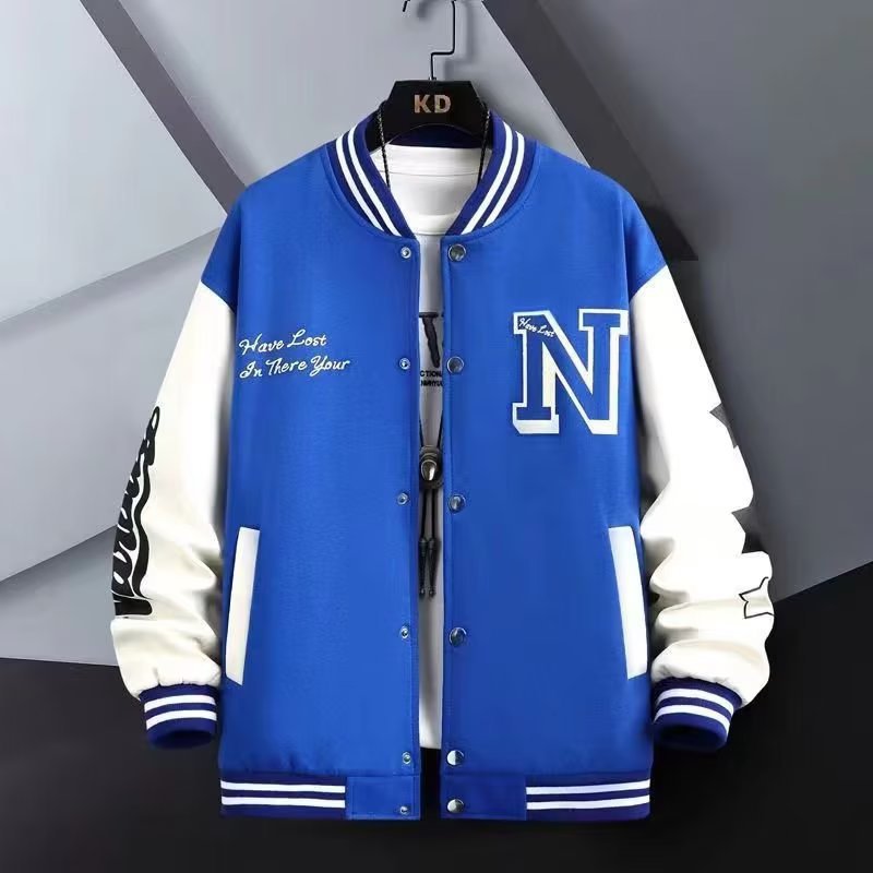New Spring & Autumn Men's Color - Block Printed Baseball Jacket, Casual Sportswear for Students & Team Uniform
