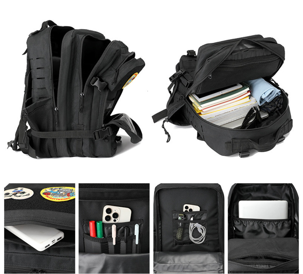 45L Tactical Backpack Outdoor for Men and Women heavy duty Bag Small School Rucksack Hiking backpac kwith Bottle Holder 250221