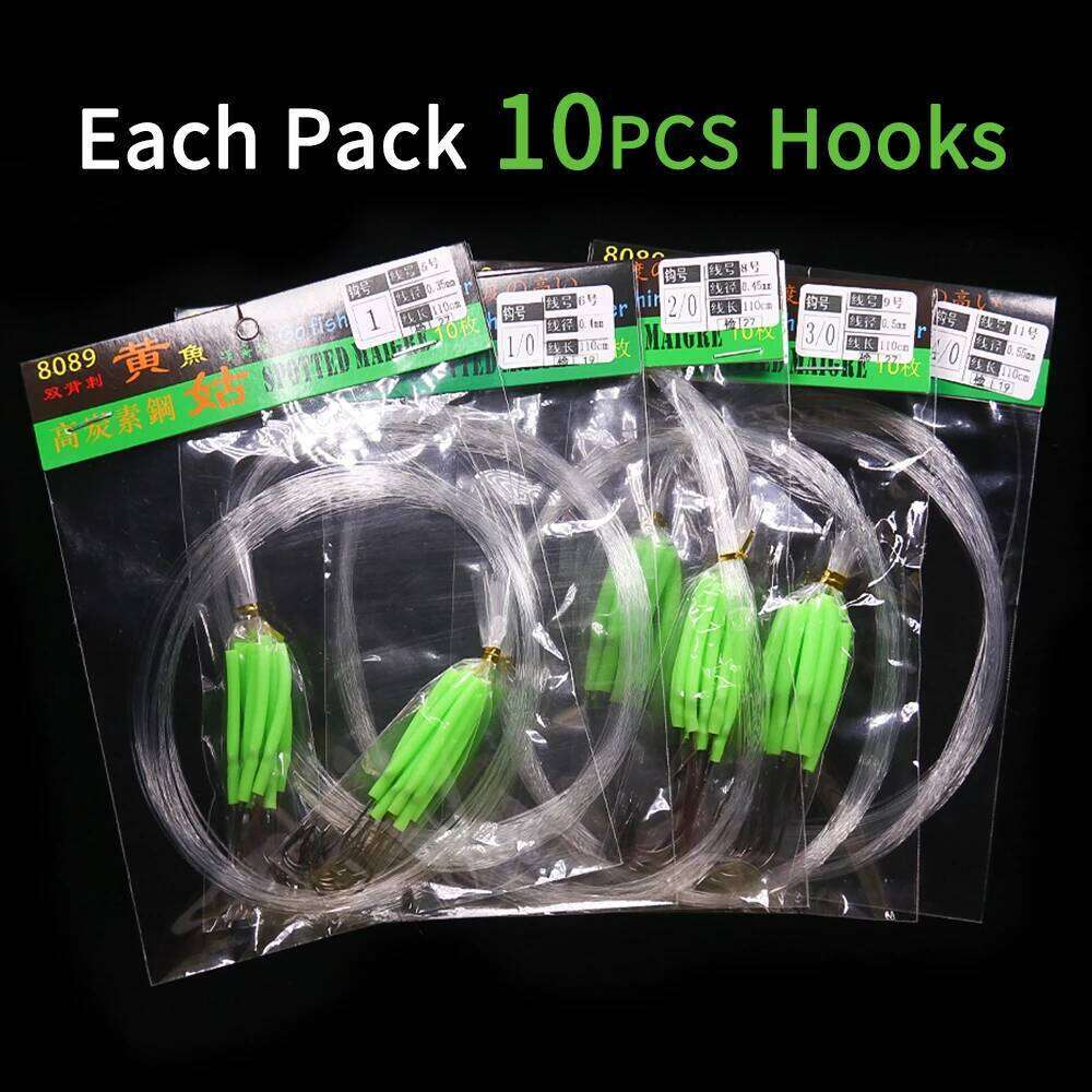 Ellllv 10pcs 1# - 4/0 Long Shank Fine Wire Baitholder Pre Tied Nylon line Anti-bite Hook Saltwater Fishing Tackle Z260228